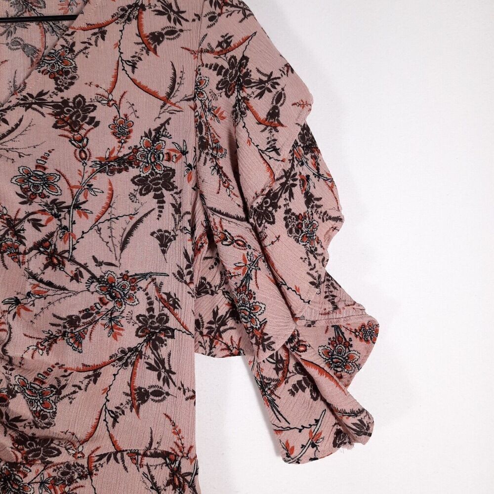 Maurice's Ruched Front Romantic Boho Gauzy Peplum Blouse Pink Floral Size Small - Picture 6 of 12